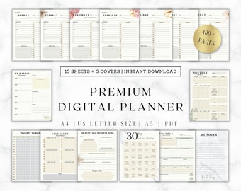 Undated Digital Planner, Weekly, Daily, Planner  for productivity, well-being  , Budget, self-care, mindfulness, instant download, printable