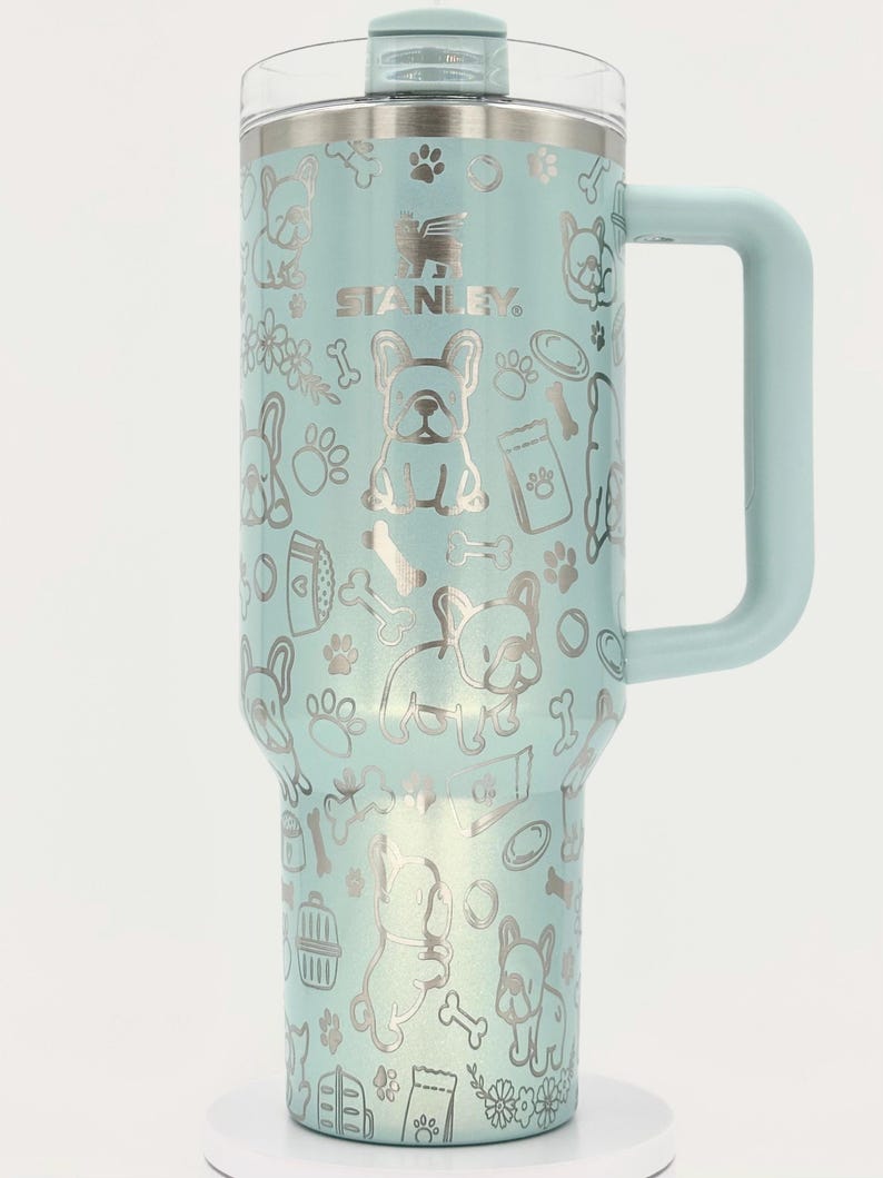 Frenchie engraved cup, engraved Frenchie tumbler, Stanley engraved French bulldog cup, French bulldog tumblers