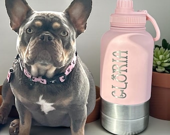 Portable Dog Water Bottle with 2 Bowls Attached/ Engravable