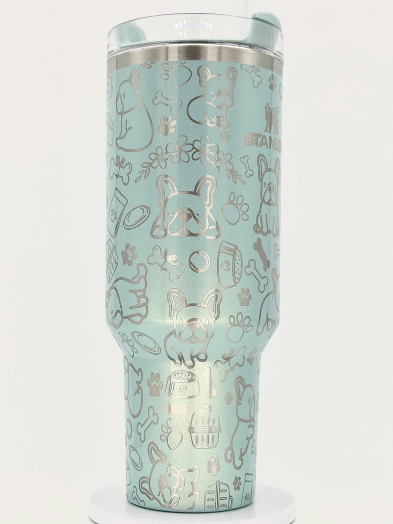 may include: Frenchie engraved cup, engraved Frenchie tumbler, Stanley engraved French bulldog cup, French bulldog tumblers, Stanley engraved french bulldog cup,