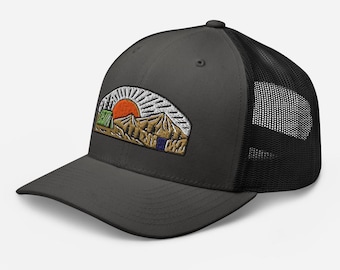 Mountain Trucker Hat, Hat for Dad, Trucker Hat, Adventure Hat, Hiking Hat, Mountain Hat, Camping Hat, Forest Hat, Camping Gift, Gift for him