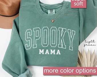 Comfort Colors® Spooky Mama Sweatshirt, Mom Halloween Sweatshirts, Halloween Mom Sweaters, Halloween Sweater, Spooky Halloween Mama Sweater