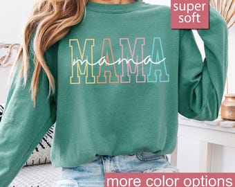 Comfort Colors® Mama Langarmshirt für Muttertagsgeschenk von Tochter, Mama Long Slevees für Geburtstagsgeschenk für Sie, Babypartygeschenk Mama