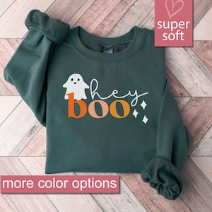 Hey Boo Halloween Sweatshirt, Fall Teacher Gift, Sweatshirts, Mom Sweater, Funny Pumpkin Sweaters, Scary Horror Shirts, Cute Skeleton Shirt