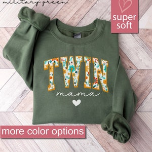 Floral Twin Mom Sweatshirt, Twin Baby Sweatshirts, Gift For Twin Mom, Girl Twins Sweater, Boy Twins Sweaters, Twin Mom Birthday Crewnecks