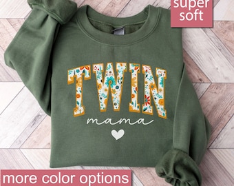 Floral Twin Mom Sweatshirt, Twin Baby Sweatshirts, Gift For Twin Mom, Girl Twins Sweater, Boy Twins Sweaters, Twin Mom Birthday Crewnecks