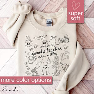 Custom Teacher Halloween Sweatshirt, Personalized Spooky Teacher Sweatshirts, Custom Name Teachers Sweater, Customized Fall Teacher Sweaters