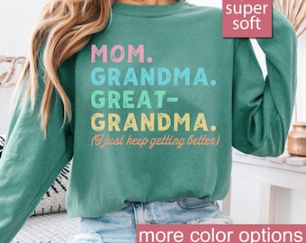 Comfort Colors® Mom Oma Uroma Langarm Shirt, Schwangerschaftansage Lange Ärmel, Geschenk für Urgroßmutter, Muttertagsgeschenk