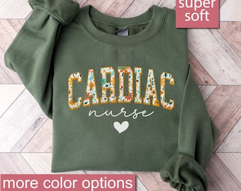 Floral Cardiac Nurses Sweatshirt, Cardiac Nurse Sweatshirts, Heart Anatomy Sweaters, Heart Nurse Gift, Cardiologie Verpleegkundige Geschenken, Cvicu Sweater