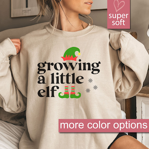 Bluza ciążowa świąteczna, Bluzy ciążowe świąteczne, Sweter Growing A Little Elf, Swetry na baby shower, Ogłoszenie o ciąży