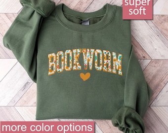 Sudadera floral para amantes de los libros, sudaderas de ratón de biblioteca, suéter para maestros, regalo para amantes de los libros, regalos de biblioteca, suéteres para leer libros, regreso a la escuela