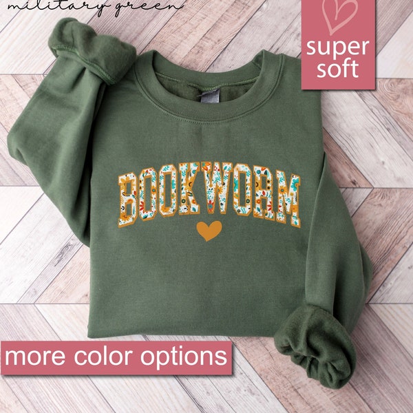 Floral Buch Liebhaber Sweatshirt, Bücherwurm Sweatshirts, Lehrer Pullover, Geschenk für Buchliebhaber, Bibliothek Geschenke, Bücher lesen Pullover, Schulanfang