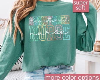 Comfort Colors® Rn Nurse Long Sleeve Shirt, Registered Nurse Rn Gift, Rn Nurse Long Sleeves, Rn Lpn Gift, Gift For Rn, Nursing Gift Shirts