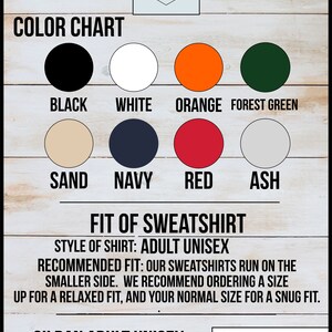 Pu&ograve; includere: Tabella colori per una felpa con collo a girocollo unisex con opzioni per nero, bianco, arancione, verde bosco, sabbia, blu navy, rosso e cenere. Il testo "Seams To Be Shirts" &egrave; nell'angolo in alto a sinistra. Il testo "Fit of Sweatshirt" &egrave; al centro dell'immagine. Il testo "Style of Shirt: Adult Unisex" &egrave; sotto il testo "Fit of Sweatshirt". Il testo "Recommended Fit: Our sweatshirts run on the smaller side. We recommend ordering a size up for a relaxed fit, and your normal size for a snug fit." &egrave; sotto il testo "Style of Shirt: Adult Unisex". Il testo "Gildan Adult Unisex Crewneck Sweatshirt" &egrave; nell'angolo in basso a sinistra. Il testo "Sizing Chart on Next Page" &egrave; nell'angolo in basso a destra con una freccia verso destra.