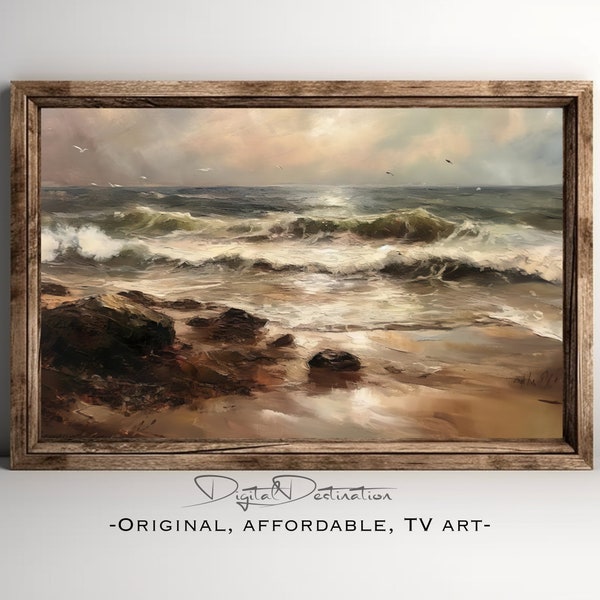 Samsung Frame TV Art I vintage Ocean Sunrise TV Art I Summer Ocean Peinture à l’huile pour TV Digital Download Art