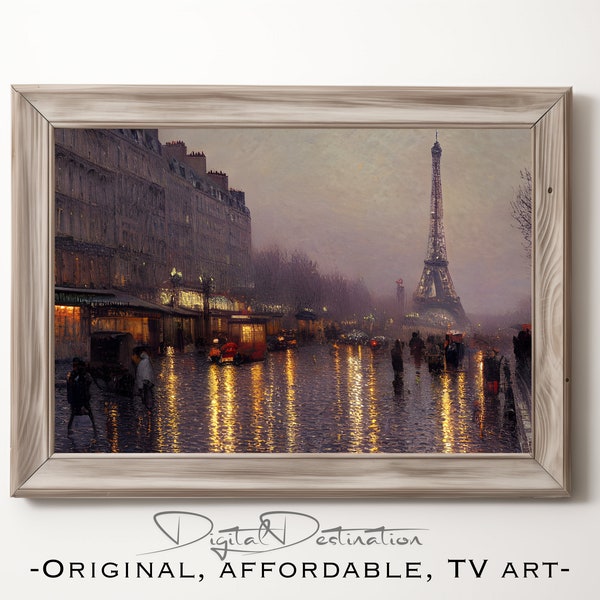 Samsung Frame TV Art I Vintage Oil Painting of the Lights of Paris at Night I Rustic Vintage French Painting for the Samsung Frame TV