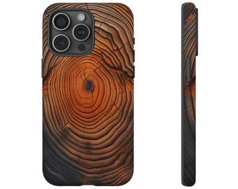 Wooden Smartphone Case for iPhone Wooden Phone Case for Pixel Wooden Case for Galaxy Smartphone Dark Wood Grain Circles