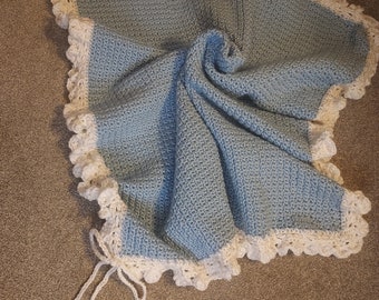 Blue/White Baby Blanket with Bow