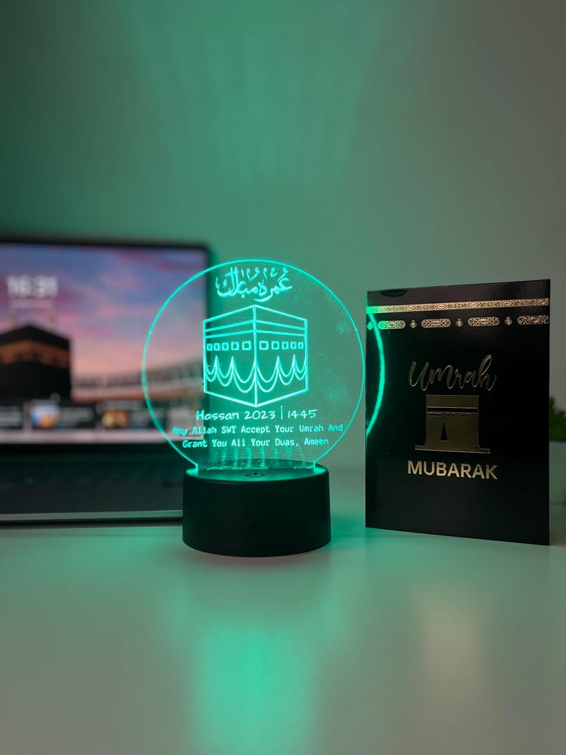 Personalised Umrah Mubarak LED Acrylic Lamp | Laser Engraved Islamic Night Light | Custom Hajj/Umrah Gift for Family or Couple image 11