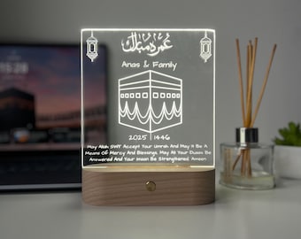 Custom Umrah Mubarak LED Lamp | Laser Engraved Acrylic Night Light | Personalised Hajj/Umrah Keepsake for Family, Friends