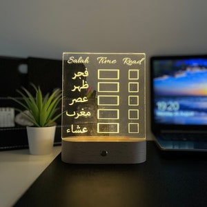 Erasable LED Prayer times schedule Tracker Lamp Islamic Gift- Islamic Decor, Gifts For Him Her Islamic Art, Umrah Mubarak Gifts, Salah Guide