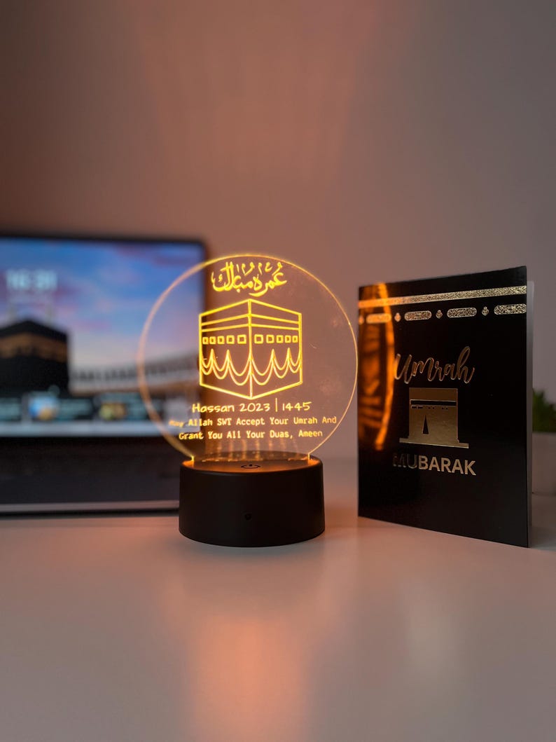 Personalised Umrah Mubarak LED Acrylic Lamp | Laser Engraved Islamic Night Light | Custom Hajj/Umrah Gift for Family or Couple image 12
