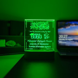 Presente de formatura islâmico personalizado, lâmpada LED, presentes para ele e ela, presentes para filho e filha, placa de formatura, presentes islâmicos personalizados