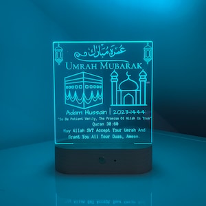Lámpara LED personalizada para Umrah Mubarak: regalos islámicos: regalo personalizado para Umrah, Hajj Mubarak, marco para Umrah Mubarak, impresiones acrílicas personalizadas para Umrah