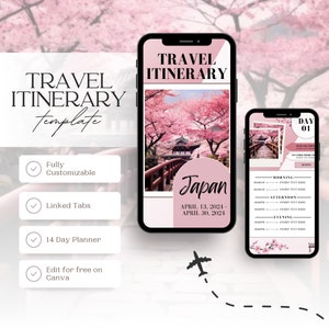 Mobile Travel Itinerary Template | Customizable Travel Template | 14 Day Travel | Japan Travel | Digital Trip Planner | Vacation Planner