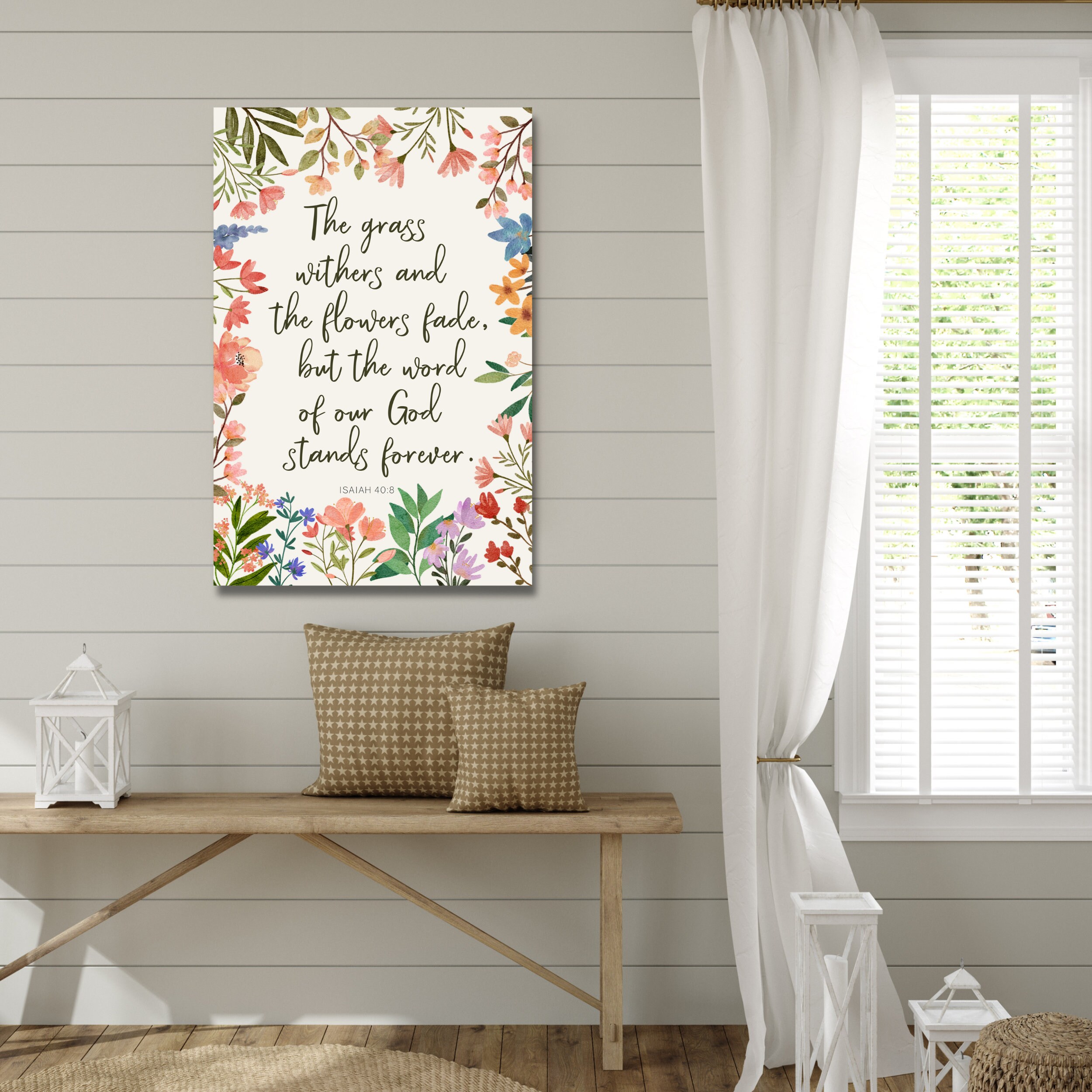 Isaiah 40:8 Floral Bible Verse Wall Art Canvas Modern Scripture Decor ...