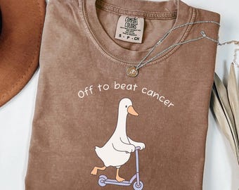 Camiseta Comfort Colors Off To Beat Cancer, Camiseta para luchadores contra el cáncer, Regalo para supervivientes de quimioterapia, Camiseta de concienciación sobre el cáncer de mama