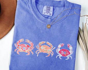 Comfort Colors Crab Shirt Summer Beach Shirt Crab Lover Gift Coastal Aesthetic Tee Floral Crab TShirt Ocean Lover Shirt Nautical Graphic Tee