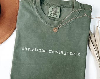 Comfort Colors Christmas Movie Junkie Shirt Christmas Movie Watching T Shirt Funny Christmas Movie Lover Gift Idea Minimalist Holiday Shirt