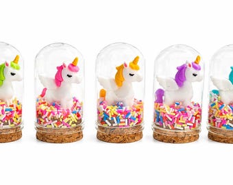 Set di cupole magiche a forma di unicorno – Set da 5 / Mini unicorni colorati / Cupole in vetro per esposizione