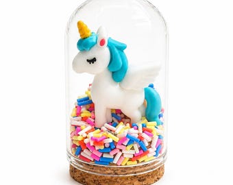 Magische Einhorn Kuppel Buntes Mini Einhorn | Glas Display Kuppel