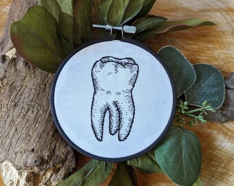 tooth line drawing - embroidery wall art