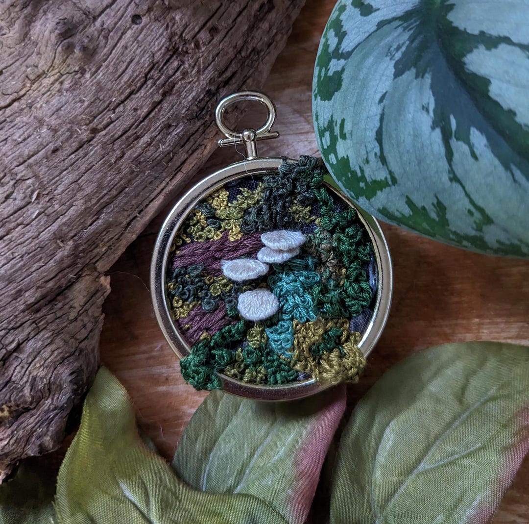 2 Custom Mushroom Moss Embroidery Etsy