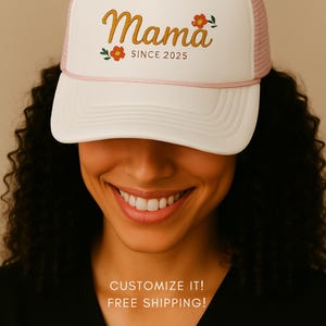 Embroidered Mama Trucker Hat, Custom Vintage Mom Cap, Retro New Mom Cap, Mama Since Hat, Personalized Gift For Mother&#39;s Day Grandma Foam Cap