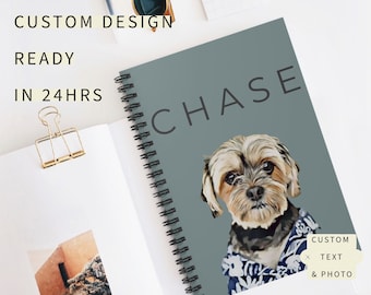 Custom Dog Portrait Spiral Notebook Personalized Pet Puppy Painting and Sketch Journal Print Gift for Dog Lovers and Fans Pet Memorial Bday