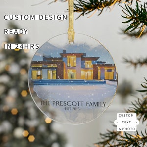 Aangepast ornament voor thuisportret, gepersonaliseerd aquarel geschilderd huis kerstornament Cadeau van foto First Homebuyer Housewarming keramiek