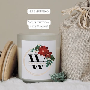 Vela hecha a mano con letras personalizadas, vela con monograma, regalo navideño, regalo para mamá, papá y esposa, texto personalizado, soja orgánica, tapa de bambú, 12 oz