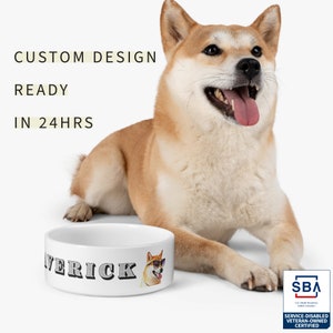 Custom Pet Bowl Dog or Cat, Personalized Name Puppy Kitten Cartoon Photo, Gift for Cat or Dog Lovers, White Ceramic 16oz