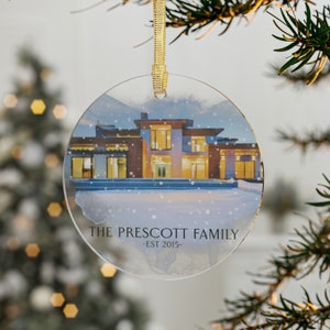 Gepersonaliseerde aquarel huisportret ornament: gepersonaliseerd cadeau voor thuis