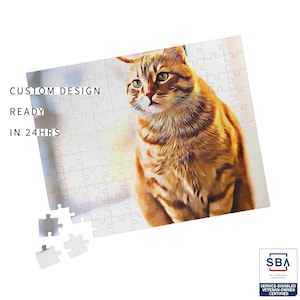 National Cat Day Puzzle Portrait, Custom Cartoon Kitten Jigsaw, Customizable Pet Gift for Cat & Dog Lover (110, 252, 500, 1014-piece)