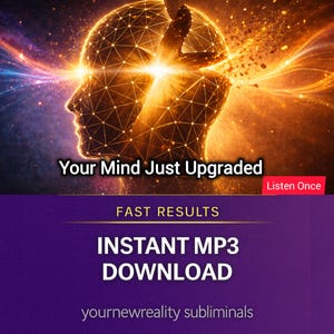 May include: Digital graphic featuring a glowing human head silhouette with a network of lines, and the text "Your Mind Just Upgraded." Below, it reads "FAST RESULTS" and "INSTANT MP3 DOWNLOAD."