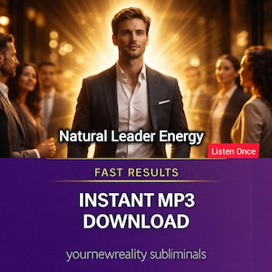Può includere: Immagine di un uomo in giacca e cravatta con la scritta "Natural Leader Energy". Sotto, l'immagine recita "FAST RESULTS" e "INSTANT MP3 DOWNLOAD". Lo sfondo è una luce dorata con altre persone in giacca e cravatta.