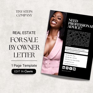 Carta de venta de bienes raíces (FSBO), folleto de venta por propietario, correo inmobiliario para vendedores FSBO, plantilla de marketing inmobiliario de Canva