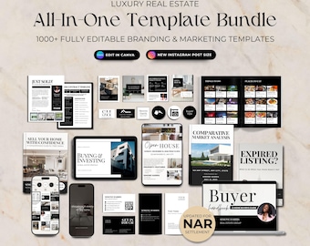 Modern Real Estate Branding Kit for Realtors, Real Estate Social Media Templates, Real Estate Marketing Bundle for Realtors, Editable Canva