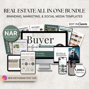 Groene vastgoedsjablonen, alles-in-één marketing- en brandingkit voor onroerend goed, socialmediaberichten voor makelaars, vastgoedpresentaties
