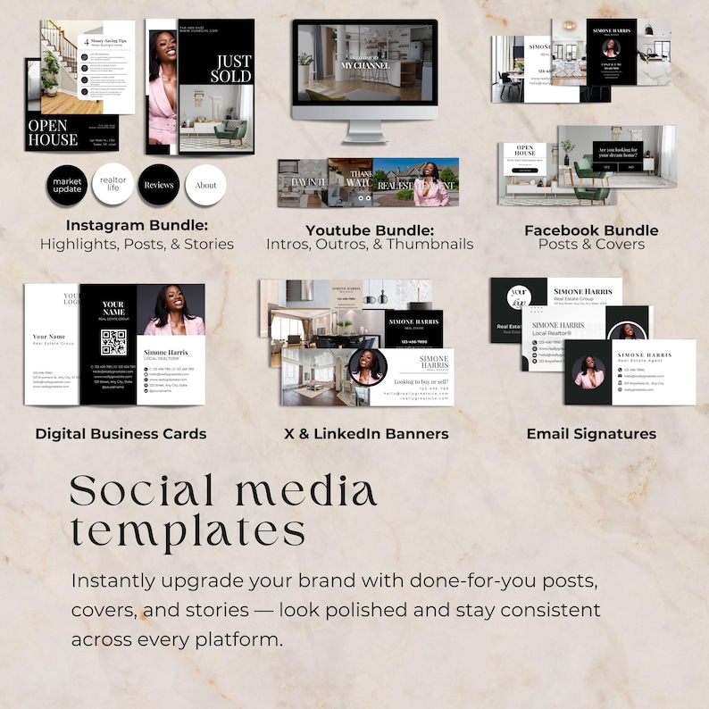 Paquete integral de bienes raíces de lujo, kit de marca para inmobiliarias, publicaciones en redes sociales para agentes inmobiliarios, plantillas de marketing inmobiliario, Canva imagen 2